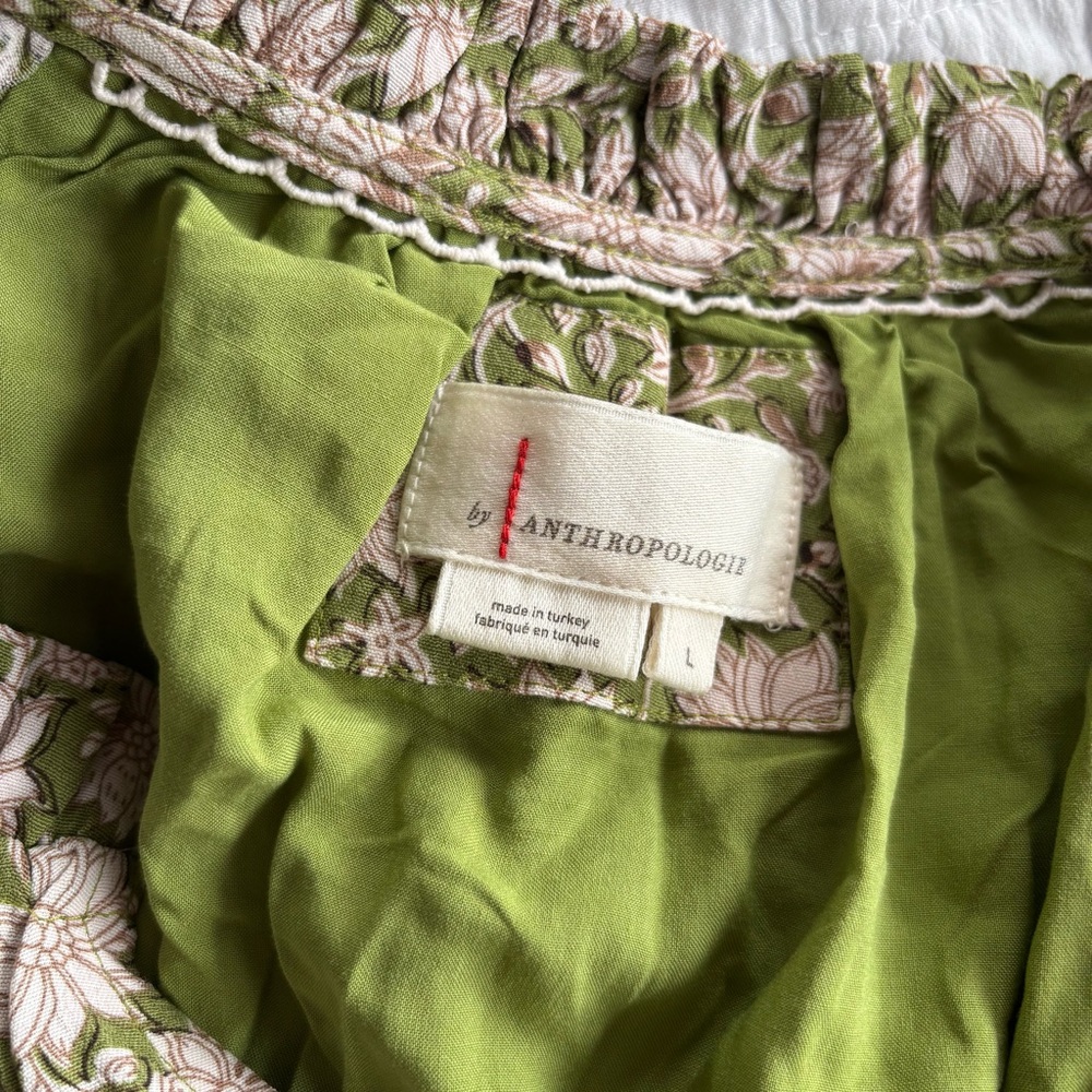 Anthropologie Liberty Robin Ruffle Moss Olive and White Floral Dress - Picture 7 of 9